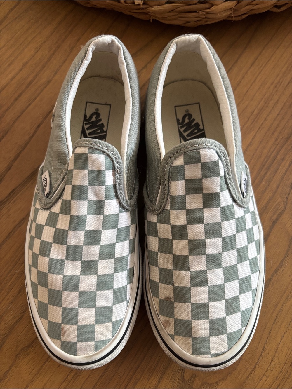 Vans Kids Checkerboard Slip-On Sneakers - Sage & White